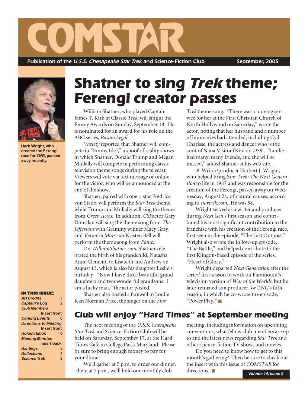 Shatner to Sing Trek Theme; Ferengi Creator Passes William Shatner, Who Played Captain Trek Theme Song