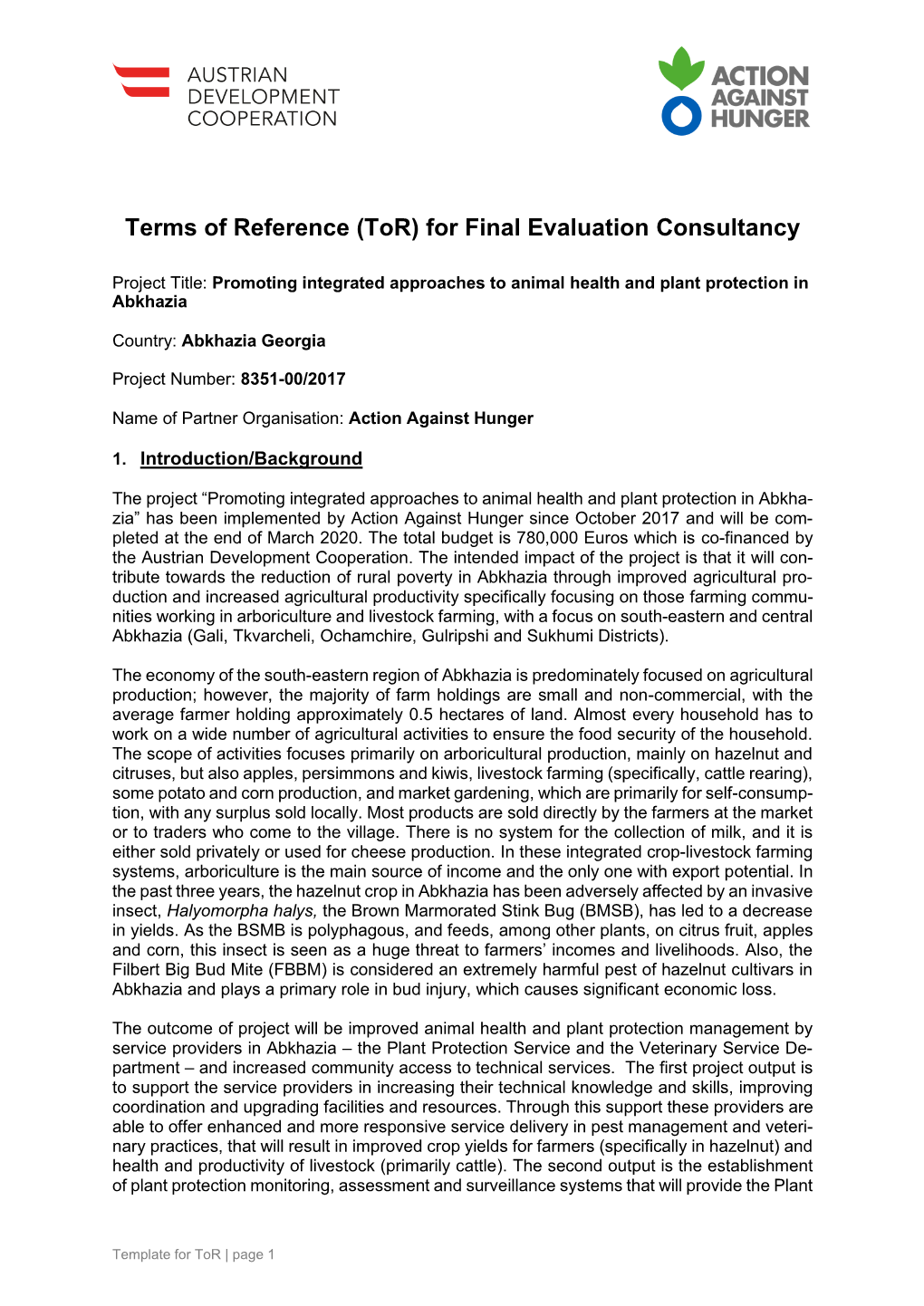 Terms of Reference (Tor) for Final Evaluation Consultancy