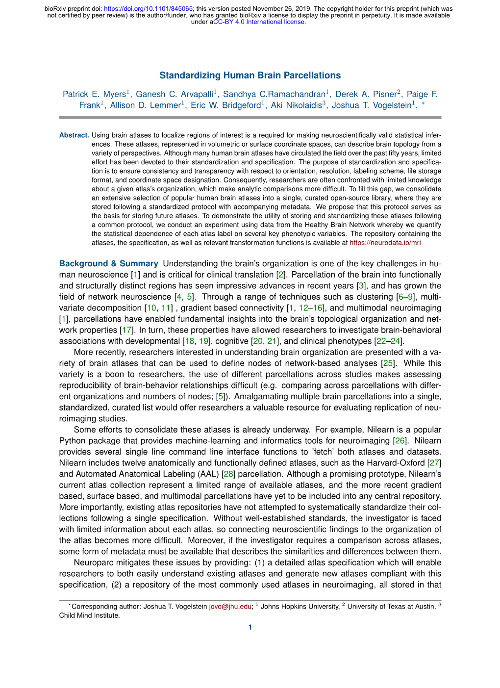 Standardizing Human Brain Parcellations