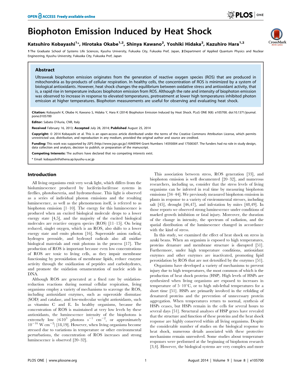 Biophoton Emission Induced by Heat Shock