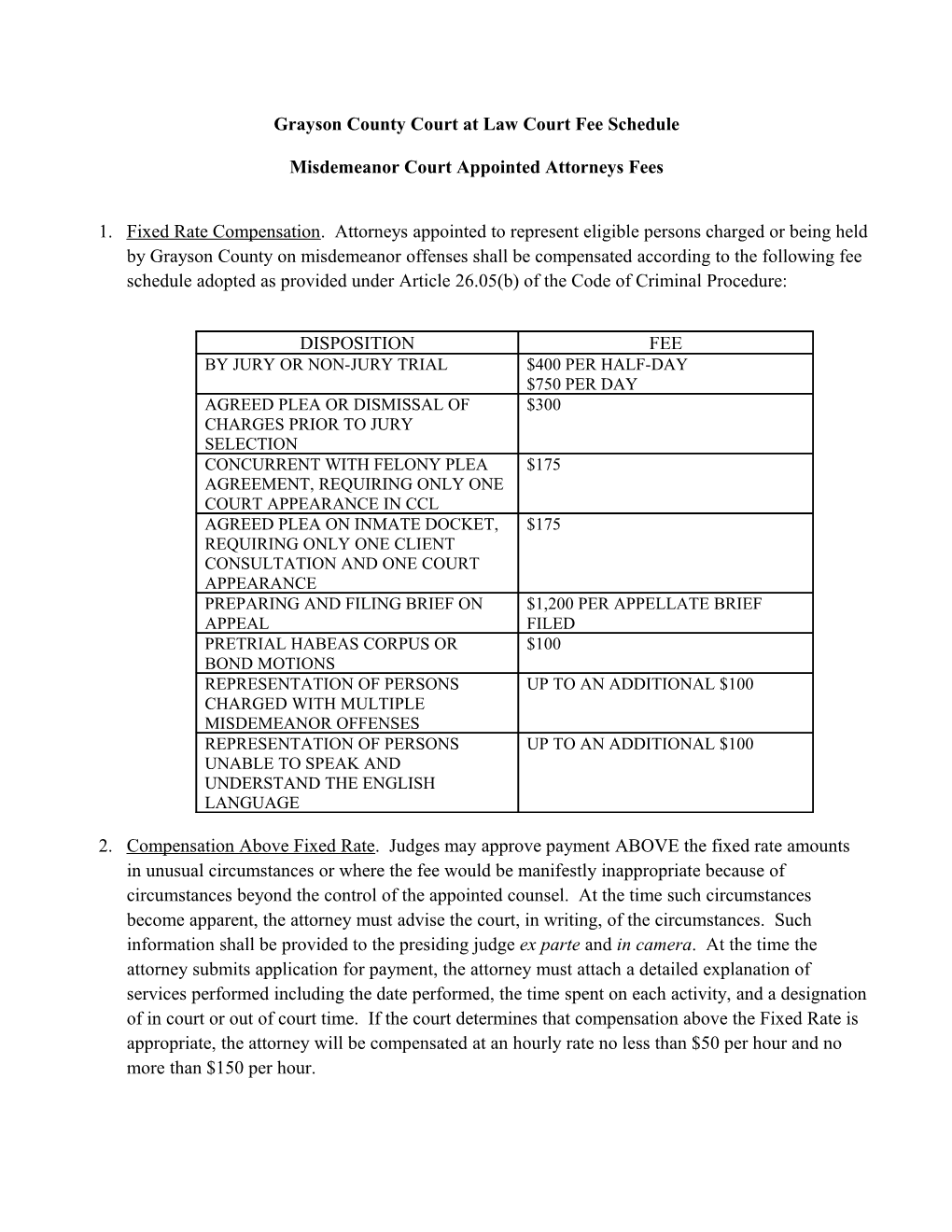 Grayson County District Court Fee Schedule