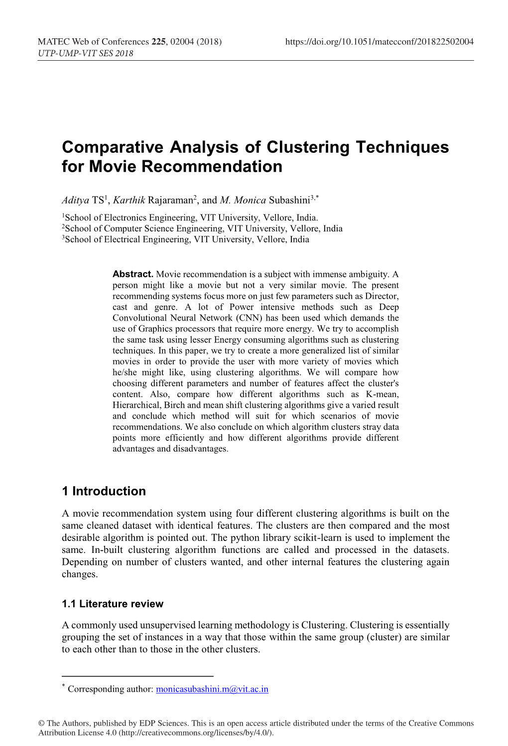 Comparative Analysis of Clustering Techniques for Movie Recommendation