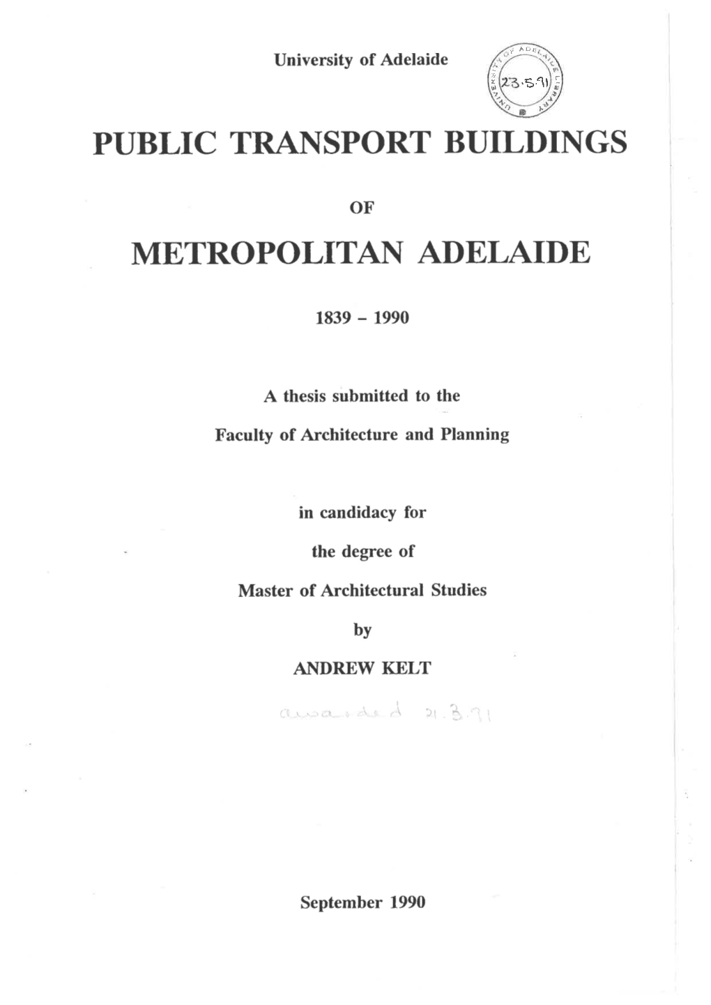 Public Transport Buildings of Metropolitan Adelaide