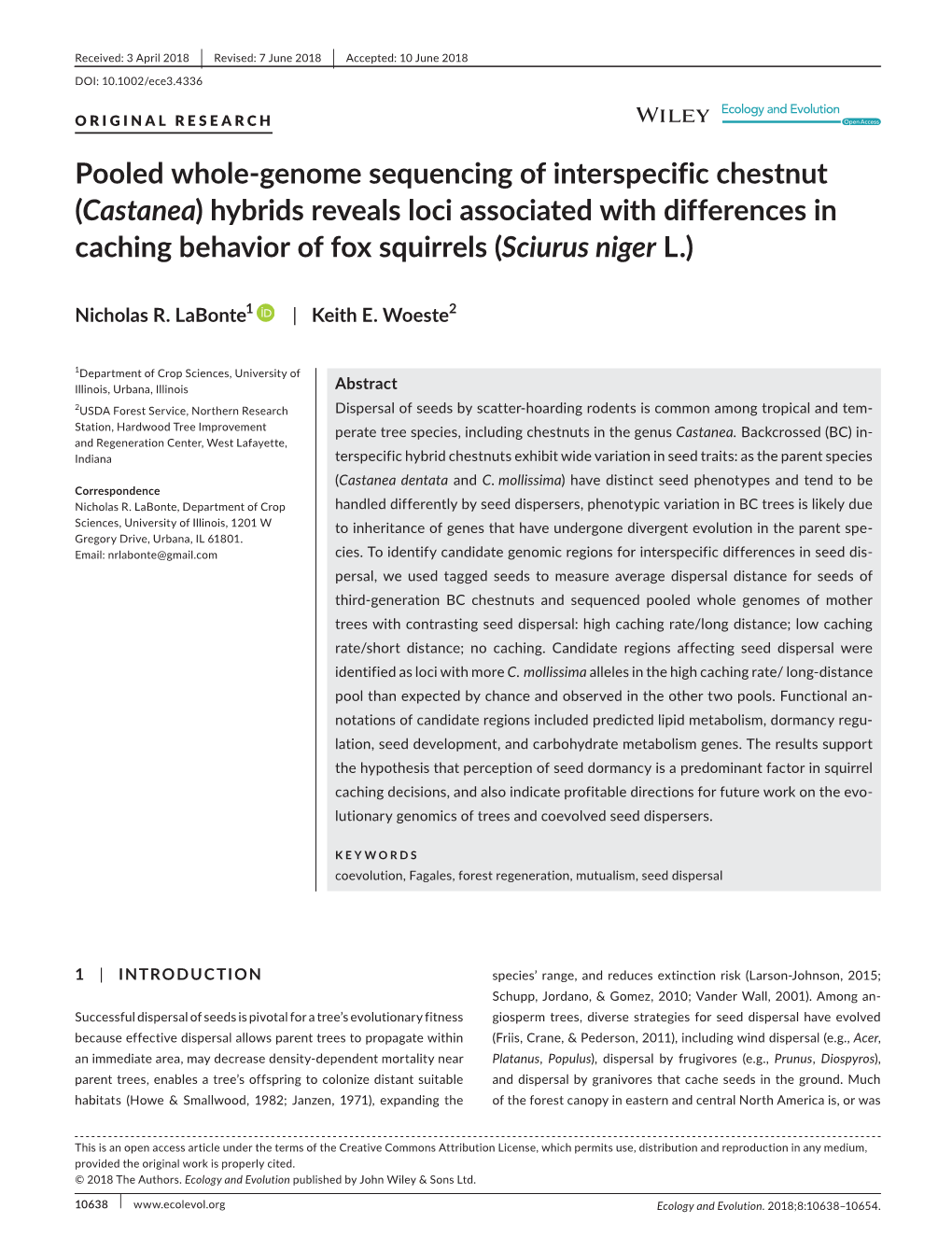 Pooled Whole‐Genome Sequencing of Interspecific Chestnut (Castanea