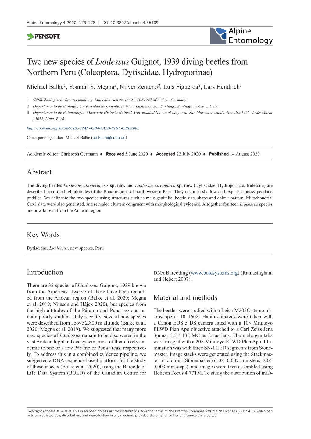 ﻿Two New Species of Liodessus Guignot, 1939 Diving Beetles From