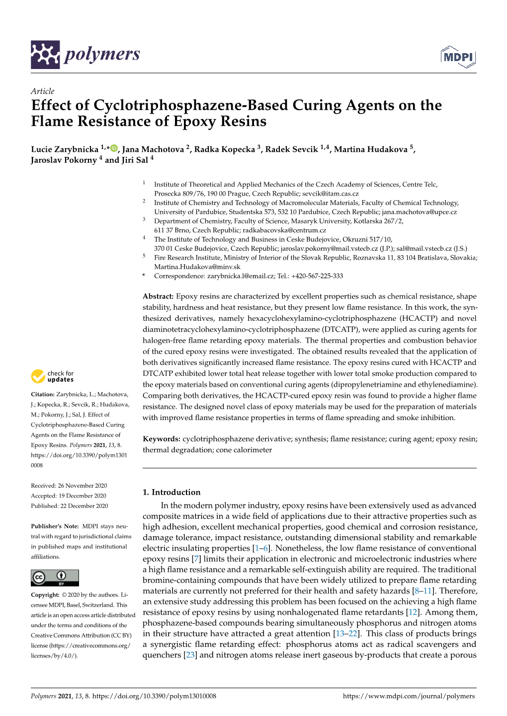 Effect of Cyclotriphosphazene-Based Curing Agents on the Flame Resistance of Epoxy Resins