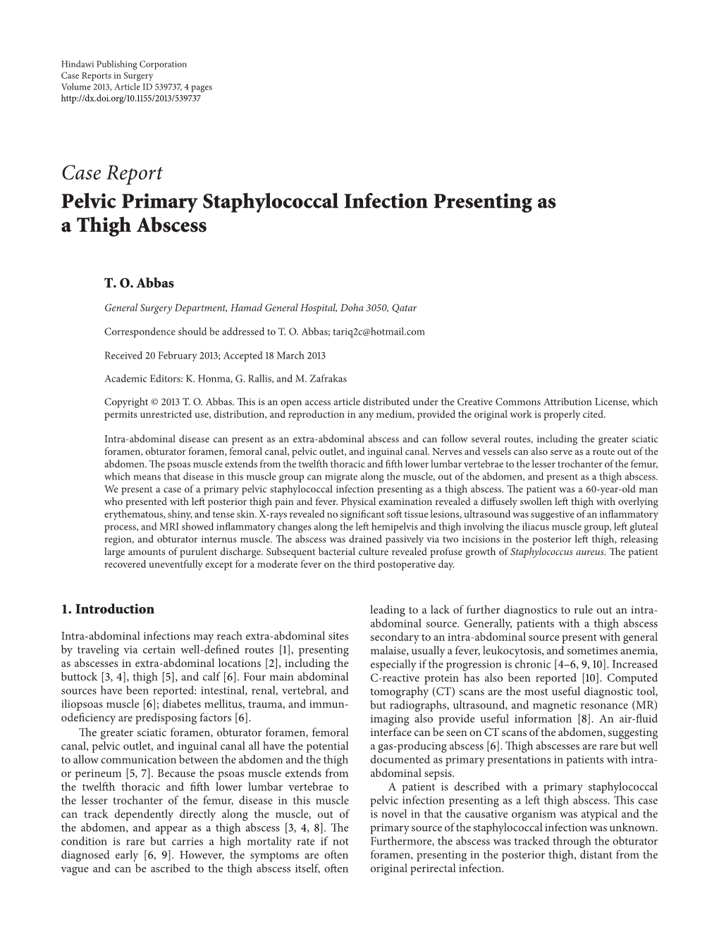 Pelvic Primary Staphylococcal Infection Presenting As a Thigh Abscess