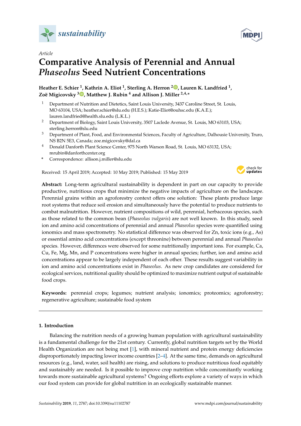 Comparative Analysis of Perennial and Annual Phaseolus Seed Nutrient Concentrations