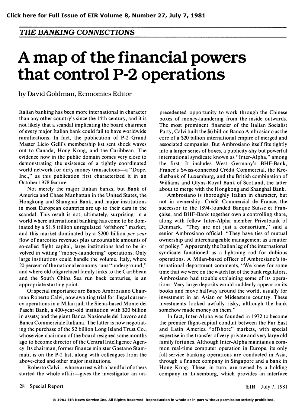 A Map of the Financial Powers That Control P-2 Operations