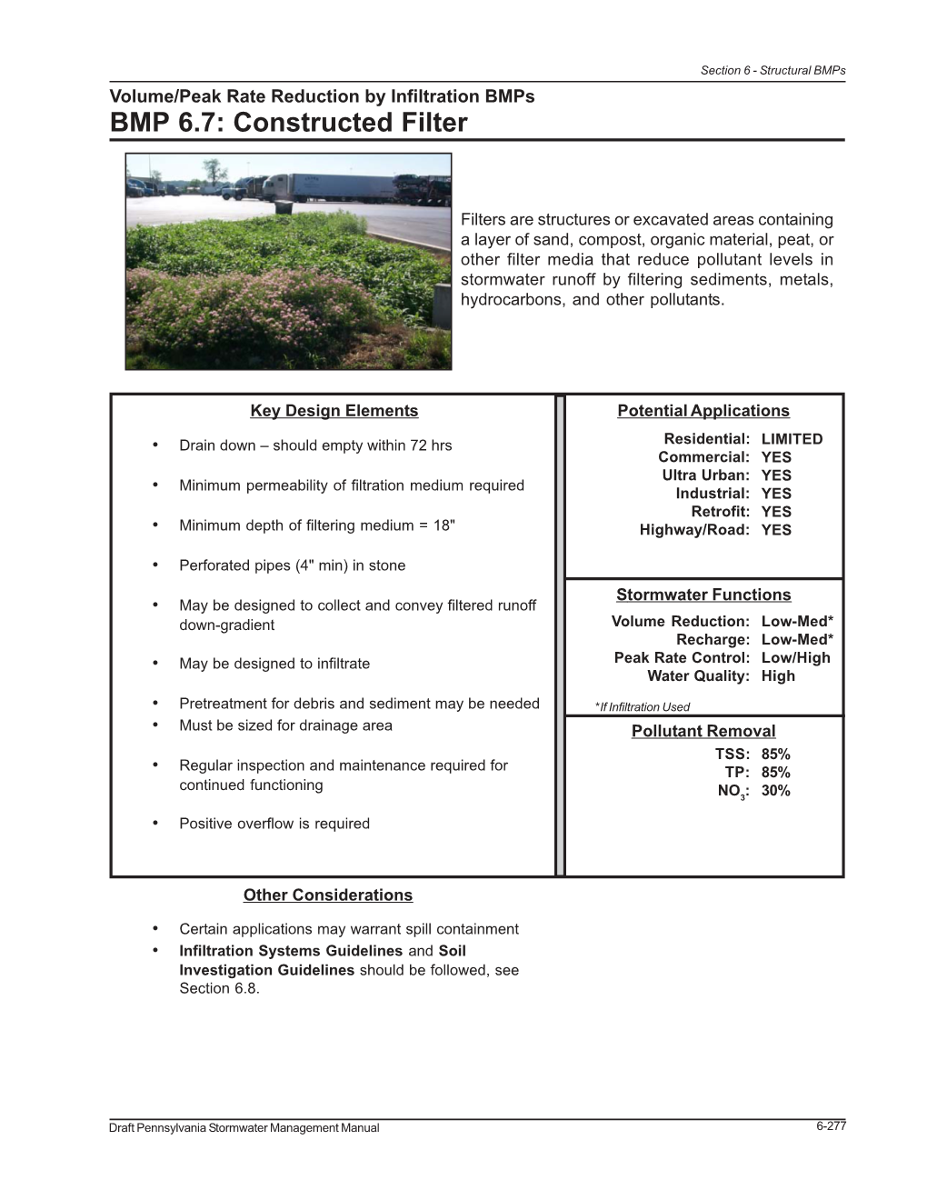 Section 6 - Structural Bmps Volume/Peak Rate Reduction by Infiltration Bmps BMP 6.7: Constructed Filter