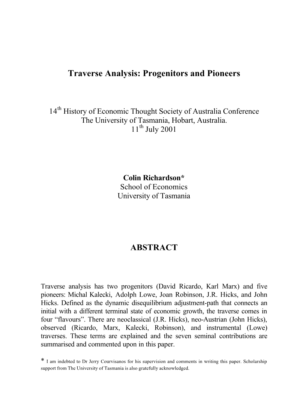 CR Traverse Analysis Progenitors & Pioneers