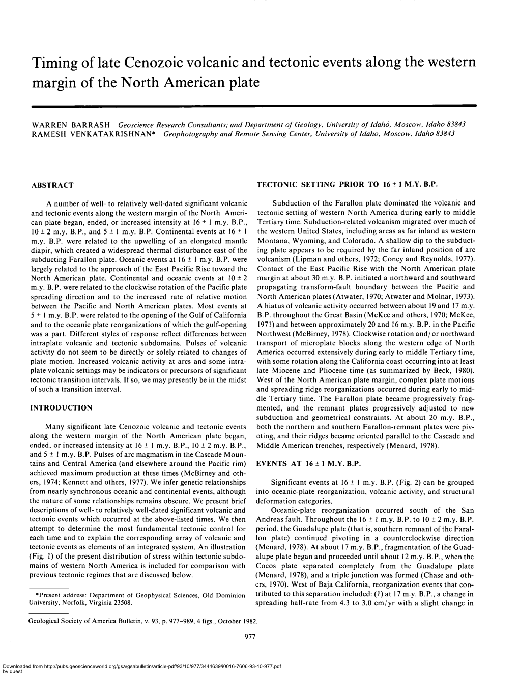 Timing of Late Cenozoic Volcanic and Tectonic Events Along the Western Margin of the North American Plate