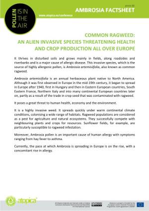 Common Ragweed: an Alien Invasive Species Threatening Health and Crop Production All Over Europe