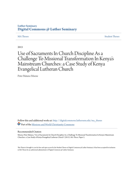 Use of Sacraments in Church Discipline As a Challenge To