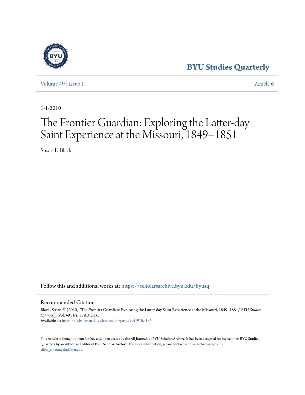 The Frontier Guardian: Exploring the Latter-Day Saint Experience