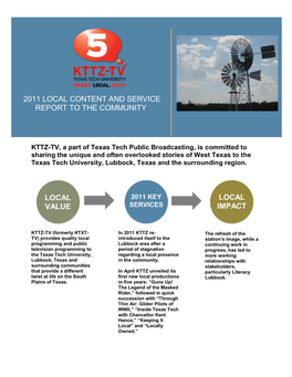 2011 Local Content and Service Report to the Community Local Value Local Impact