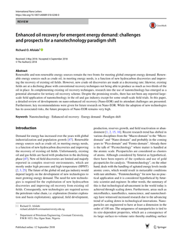 Enhanced Oil Recovery for Emergent Energy Demand: Challenges and Prospects for a Nanotechnology Paradigm Shift