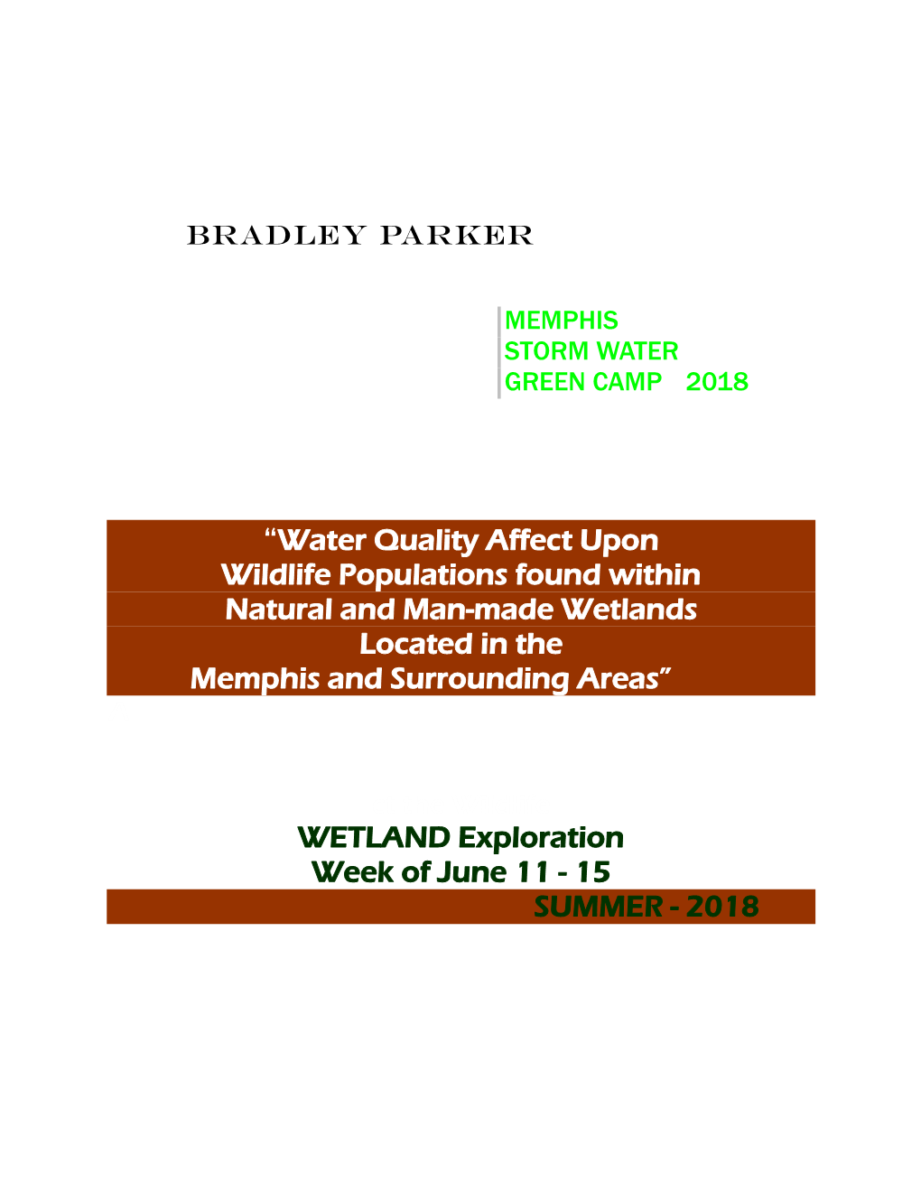 Bradley Parker 2018 Green Camp Paper