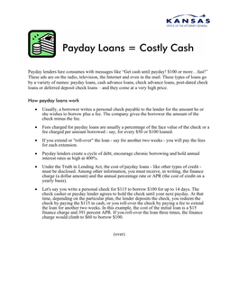 Payday Loans = Costly Cash