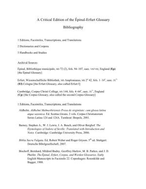 A Critical Edition of the Épinal-Erfurt Glossary Bibliography