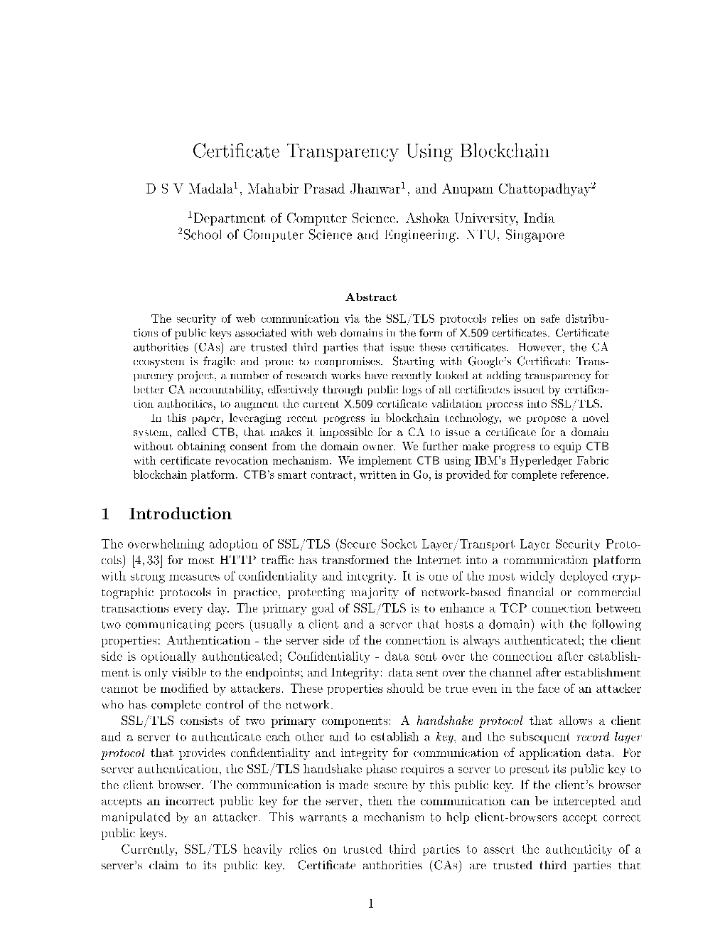 Certificate Transparency Using Blockchain