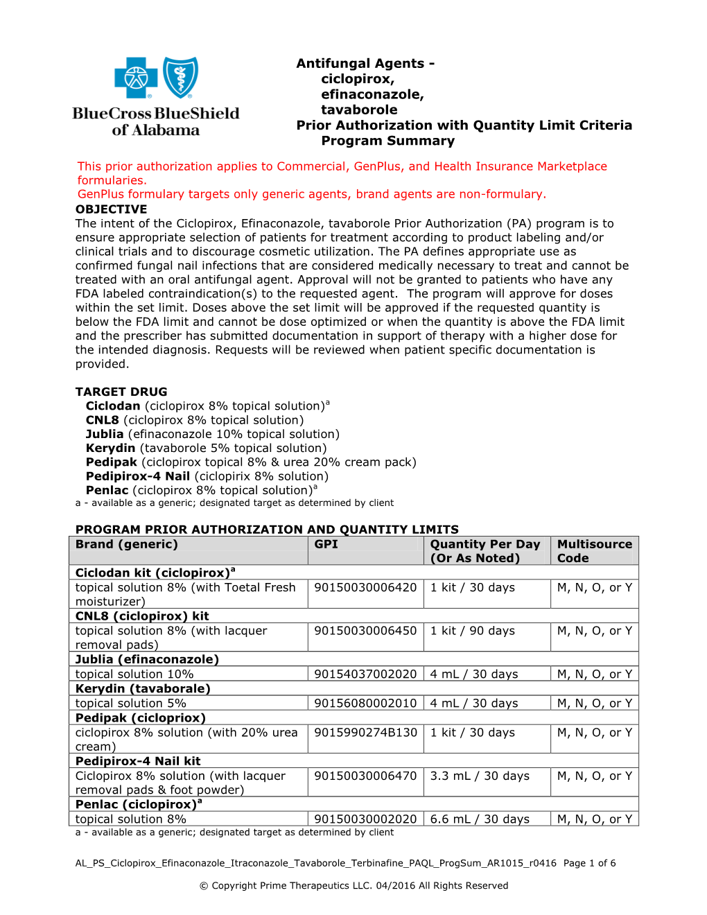 Antifungal Agents - Ciclopirox, Efinaconazole, Tavaborole Prior Authorization with Quantity Limit Criteria Program Summary