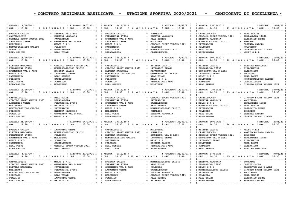 Stagione Sportiva 2020/2021 - Campionato Di Eccellenza *