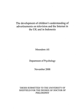 The Development of Children's Understanding of Advertisements on Television and the Internet in the UK and in Indonesia