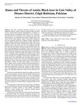 Status and Threats of Asiatic Black Bear in Gais Valley of Diamer District, Gilgit-Baltistan, Pakistan