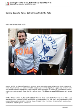 Coming Down to Rome, Salvini Goes up in the Polls Published on Iitaly.Org (
