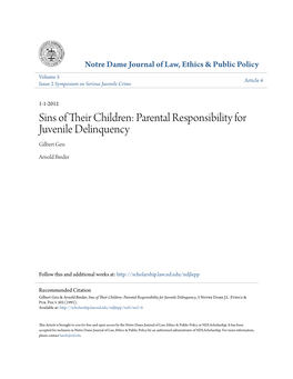 Parental Responsibility for Juvenile Delinquency Gilbert Geis