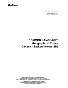 Geographical Codes Canada - Saskatchewan (SK)