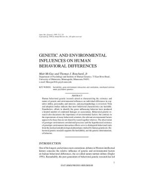 Genetic and Environmental Influences on Human Behavioral Differences