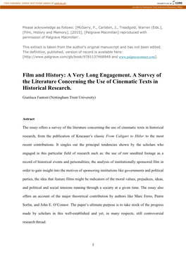 Film and History: a Very Long Engagement