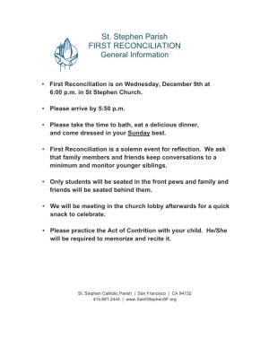 St. Stephen Parish FIRST RECONCILIATION General Information