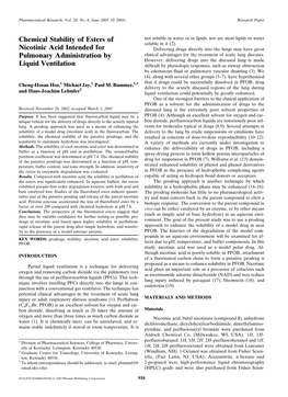 Chemical Stability of Esters of Nicotinic Acid Intended For