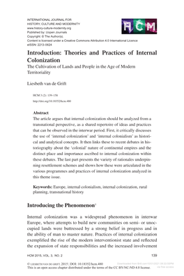 Theories and Practices of Internal Colonization: the Cultivation Of
