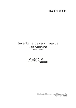 HA.01.0331 Inventaire Des Archives De Jan Vansina