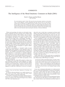 The Intelligence of the Moral Intuitions: Comment on Haidt (2001)