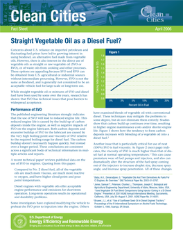 Straight Vegetable Oil As a Diesel Fuel? Clean Cities Fact Sheet