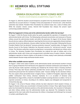 CRIMEA ESCALATION: WHAT COMES NEXT? Situation Around Temporary Occupied Crimea, August 7-11, 2016