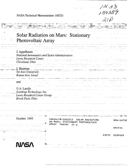 Solar Radiation on Mars: Stationary ...Photovoltaic Array