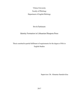 Identity Formation in Lithuanian Diaspora Press