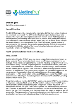 EWSR1 Gene EWS RNA Binding Protein 1