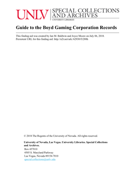 Guide to the Boyd Gaming Corporation Records
