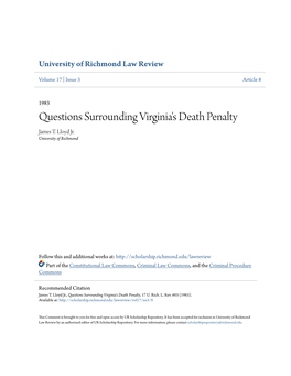 Questions Surrounding Virginia's Death Penalty James T