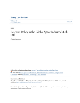 Law and Policy in the Global Space Industry's Lift-Off," Barry Law Review: Vol