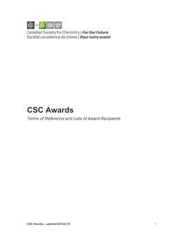 CSC Awards Terms of Reference and Lists of Award Recipients