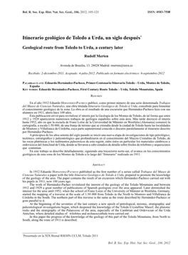 Itinerario Geológico De Toledo a Urda, Un Siglo Después*
