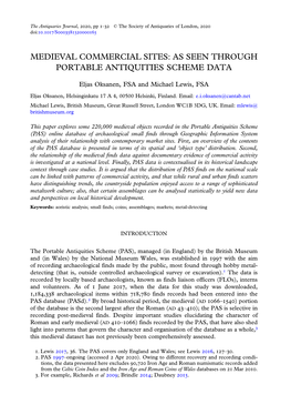 Medieval Commercial Sites: As Seen Through Portable Antiquities Scheme Data